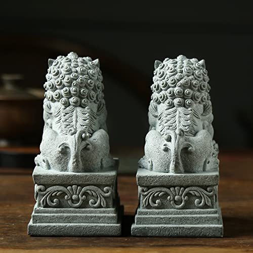 Sdeetesamjun Foo Dogs Statues Pair Guardian Lion Statues Fu Foo Dogs Stone Chinese Feng Shui Decor Housewarming Congratulatory to Ward Off Evil Energy (L) - Image 4