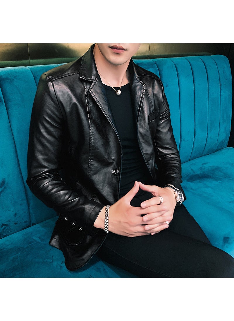 Generic - Retro PU Leather Jacket Mens Autumn Brown Brown - Image 1