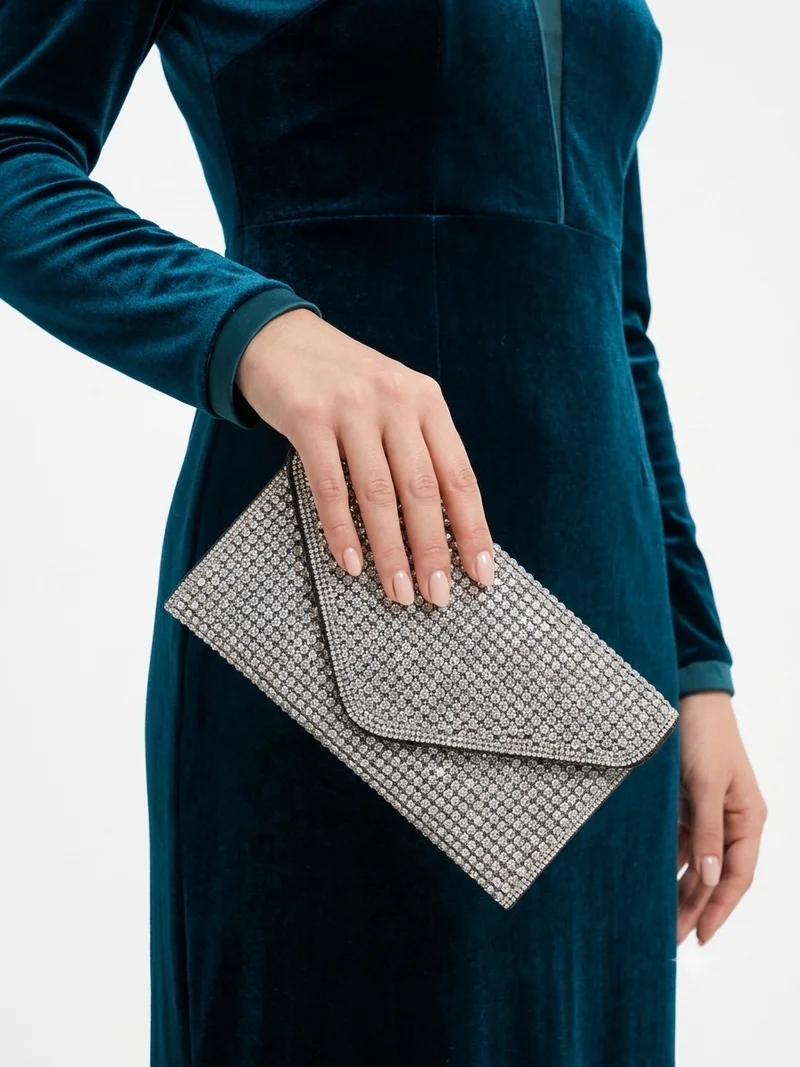 Viny Women's Crystal Rhinestone Envelope Clutch – Fully Embellished with Detachable Chain Strap