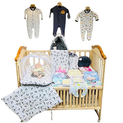 Infantbond Baby Clothing Combo | 66 in 1 New Born Baby Complete Daily Items (Blue Moon | 0-6 Months) (Grey) - Image 1