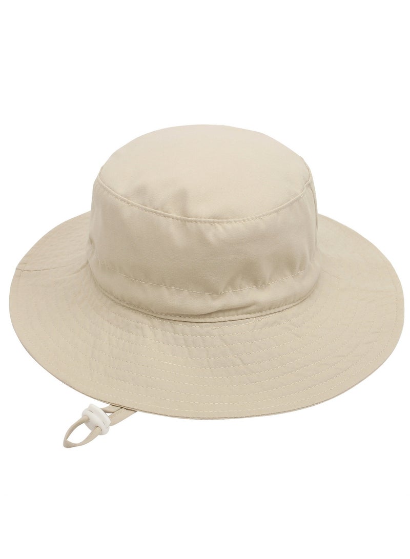 قبعة صيفية للأطفال الصغار ذات حافة عريضة وقابلة للتعديل للأولاد والبنات للحماية من أشعة الشمس وقبعة شاطئ (بيج-م) - Image 2
