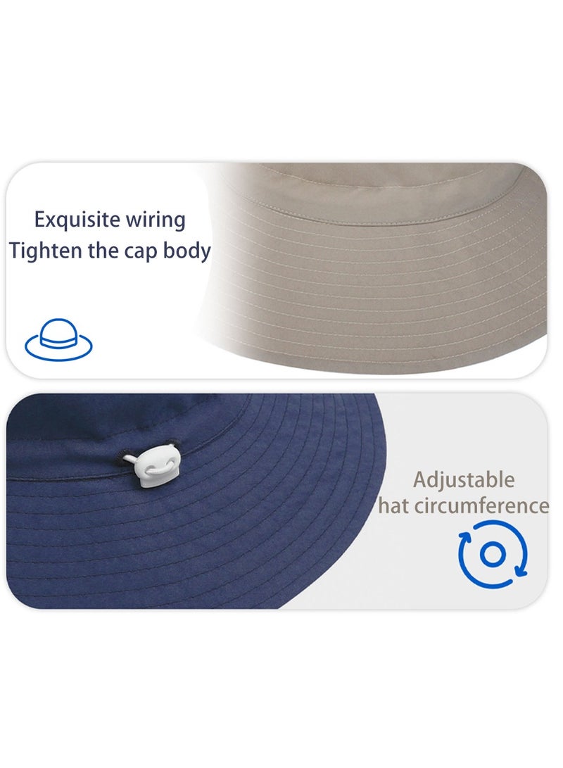 قبعة صيفية للأطفال الصغار ذات حافة عريضة وقابلة للتعديل للأولاد والبنات للحماية من أشعة الشمس وقبعة شاطئ (بيج-م) - Image 4