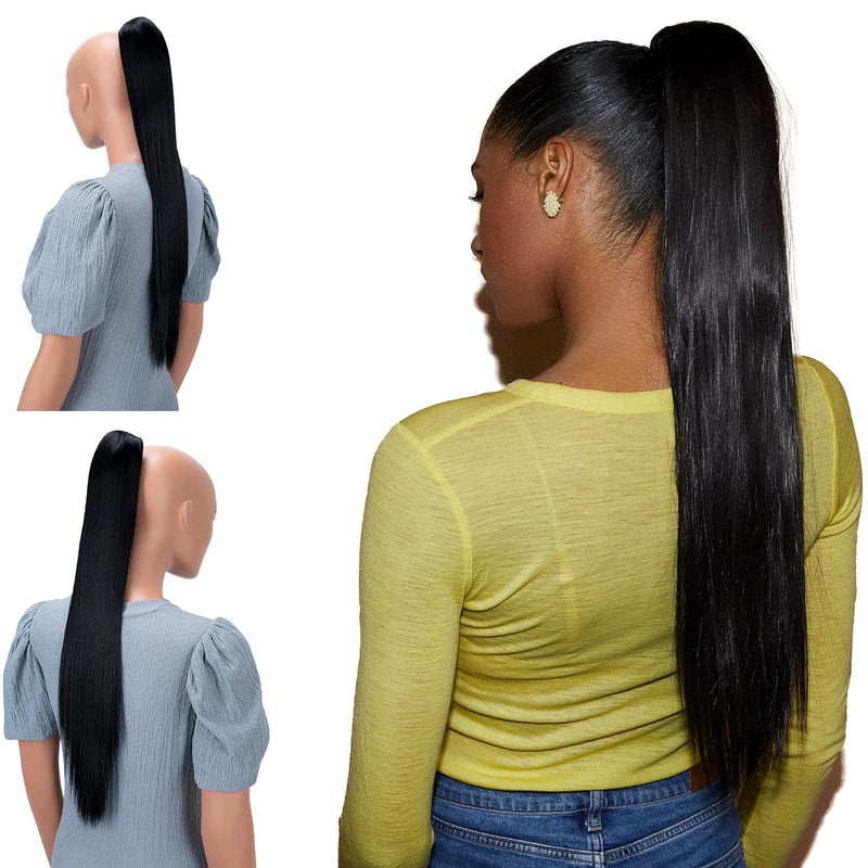 CAISHA 24 Hairpiece Ponytail Clip On Extension Long Hair Straight Black H601
