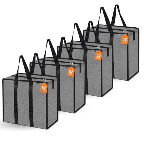 Cranique Large 52L Multi-Purpose Underbed Storage Bag/Clothing Storage Organizer/Stationery Paper Storage Bag with Zipper and Strong Handle Set Of 4 (STB1-Grey-4Q) - Image 1