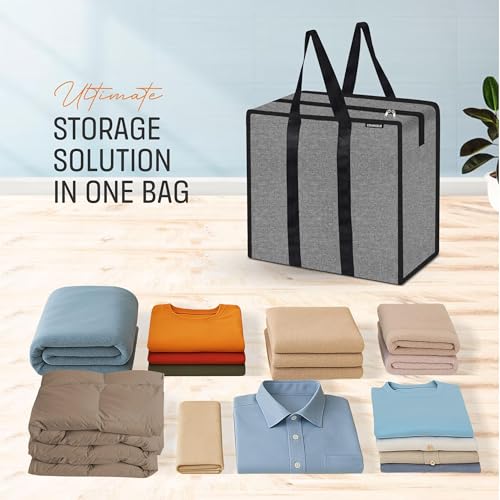 Cranique Large 52L Multi-Purpose Underbed Storage Bag/Clothing Storage Organizer/Stationery Paper Storage Bag with Zipper and Strong Handle Set Of 4 (STB1-Grey-4Q) - Image 5