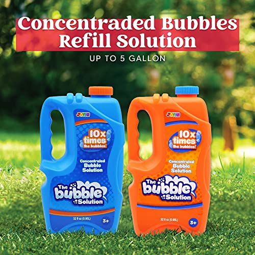 JOYIN 2 Bottles Bubbles Refill Solutions 64 oz up to 5 Gallon Concentrated Solution for Bubble Machine Gun Wand Refill Fluid Summer Easter ToysOrangeBlue - Image 5