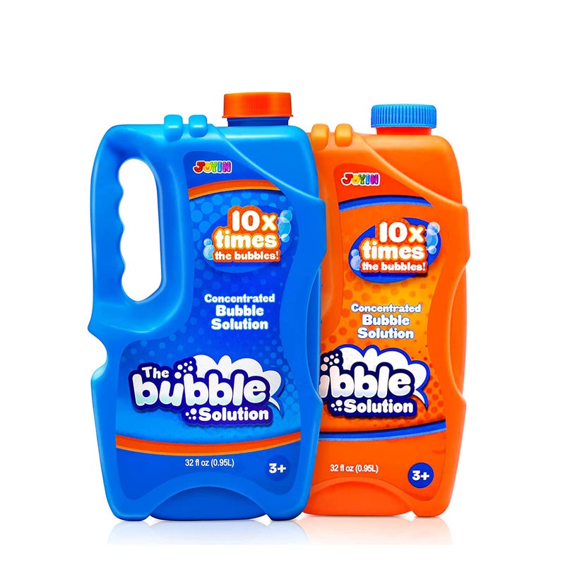 JOYIN 2 Bottles Bubbles Refill Solutions 64 oz up to 5 Gallon Concentrated Solution for Bubble Machine Gun Wand Refill Fluid Summer Easter ToysOrangeBlue - Image 2