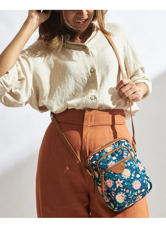 Chumbak Teal by Chumbak Blue Bloom Wallet  Sling Bag