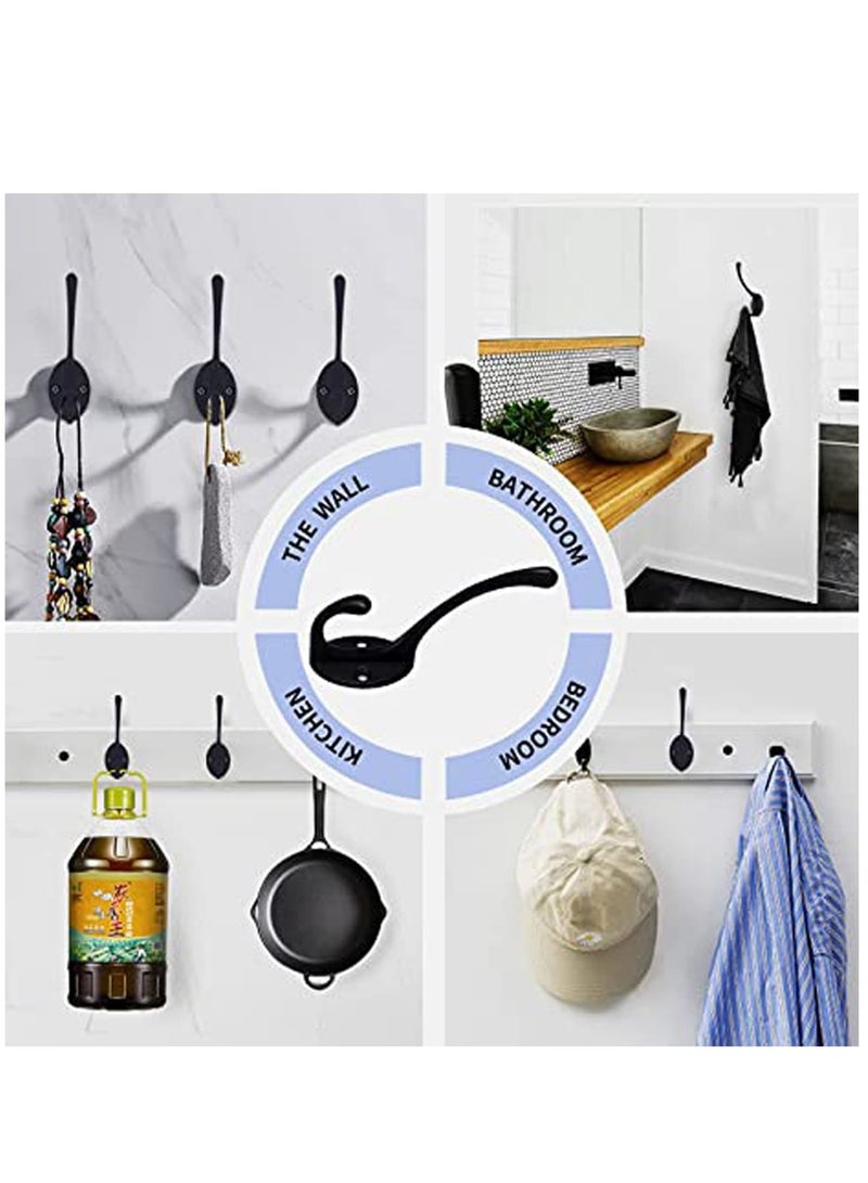 Zikra 10 Pack Matte Black Coat Hooks Heavy Duty Dual Coat Hooks Wall Mounted Utility Black Not Rust Hooks for Coat, Robe, Scarf, Bag, Towel, Key, Hat and More, Include 20 Pieces Screws - Image 3