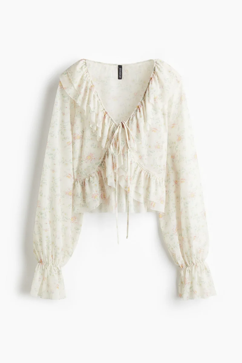 H&M Frill-trimmed mesh blouse