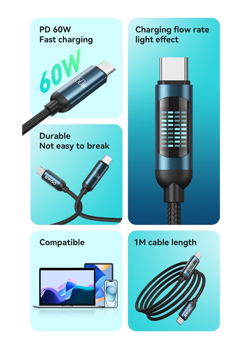 Bwoo Iphone Type C Charging & Data Cable, Type-C to Type-C Charging Cable PD 60W 1M With LED Display for Iphone 16,15,14,13, Samsung, Honor, Huawei, Oppo Etc - Image 5