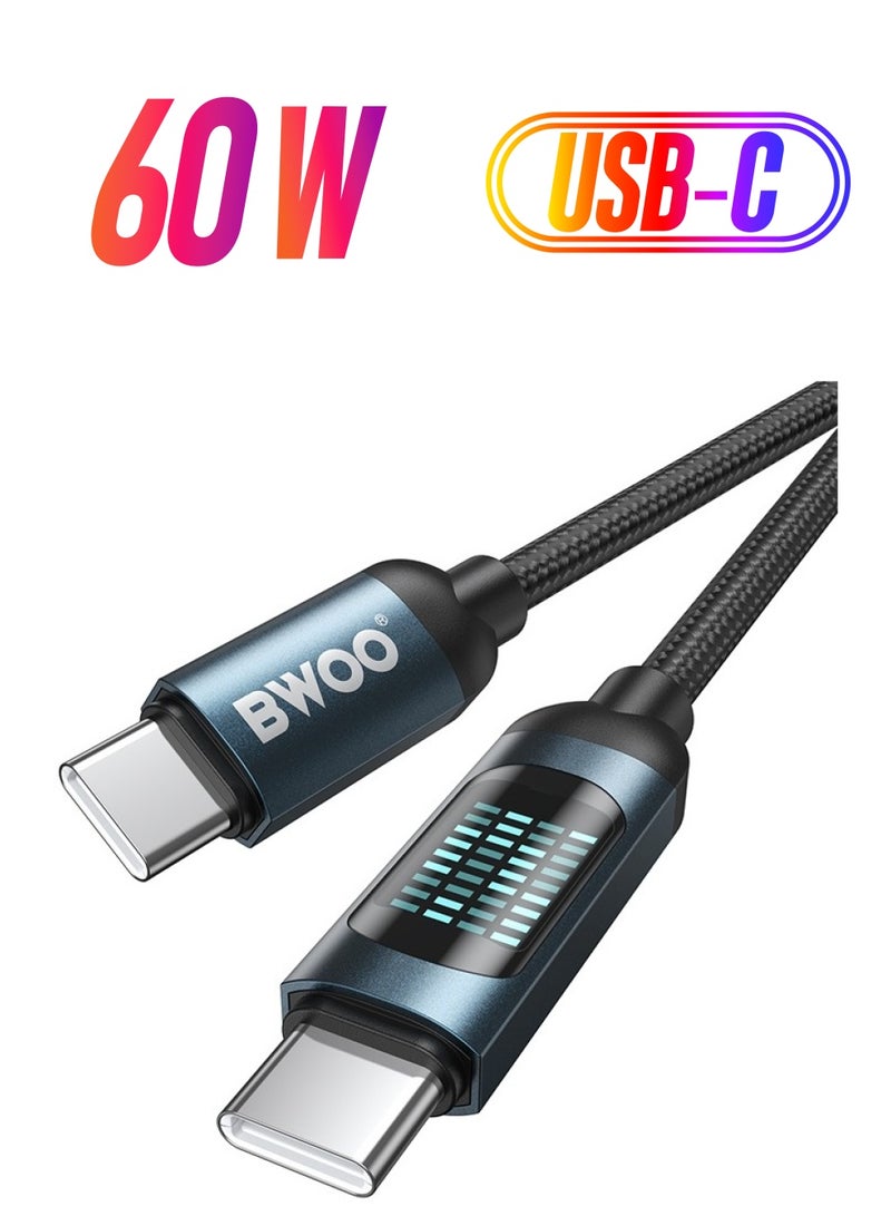 Bwoo Iphone Type C Charging & Data Cable, Type-C to Type-C Charging Cable PD 60W 1M With LED Display for Iphone 16,15,14,13, Samsung, Honor, Huawei, Oppo Etc - Image 1