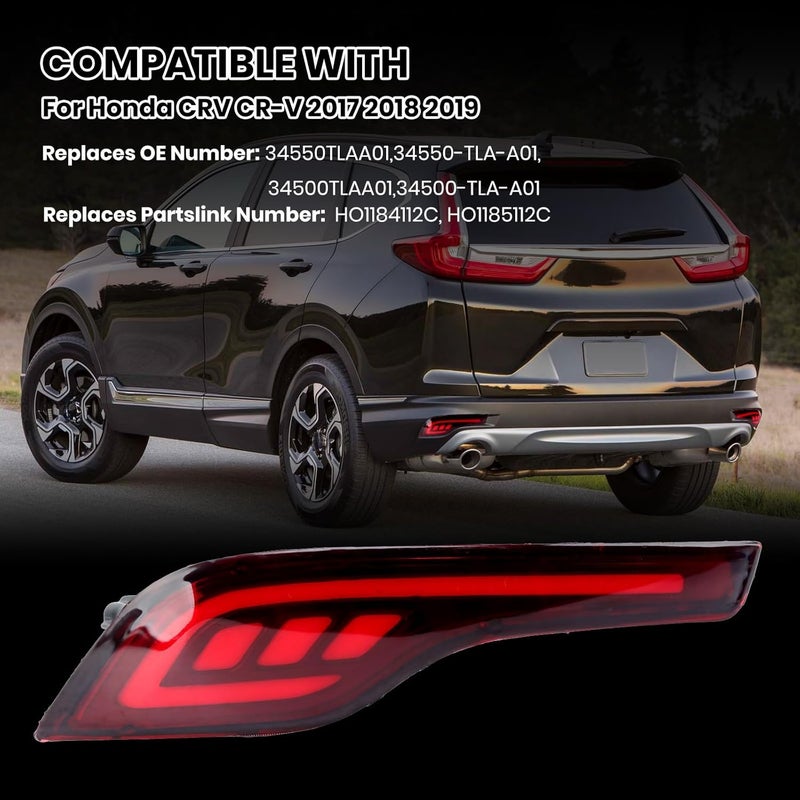 Clidr Red LED Rear Bumper Reflectors Fog Brake Tail Light Lamps Kit for Honda CRV CR-V 2017 2018 2019 - Image 2