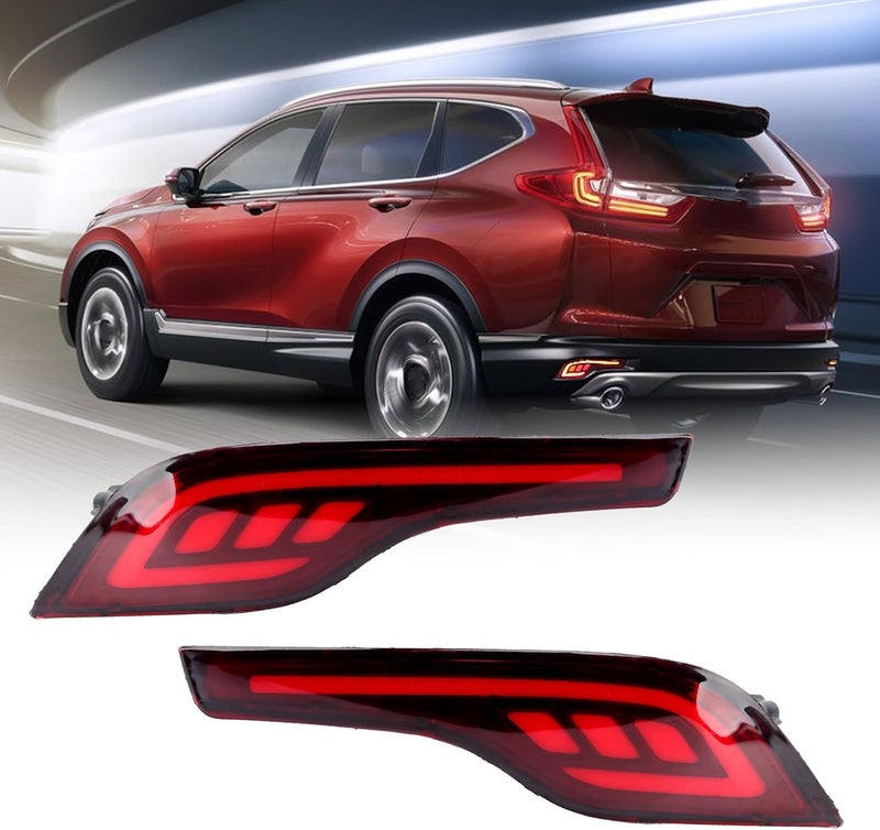 Clidr Red LED Rear Bumper Reflectors Fog Brake Tail Light Lamps Kit for Honda CRV CR-V 2017 2018 2019 - Image 1
