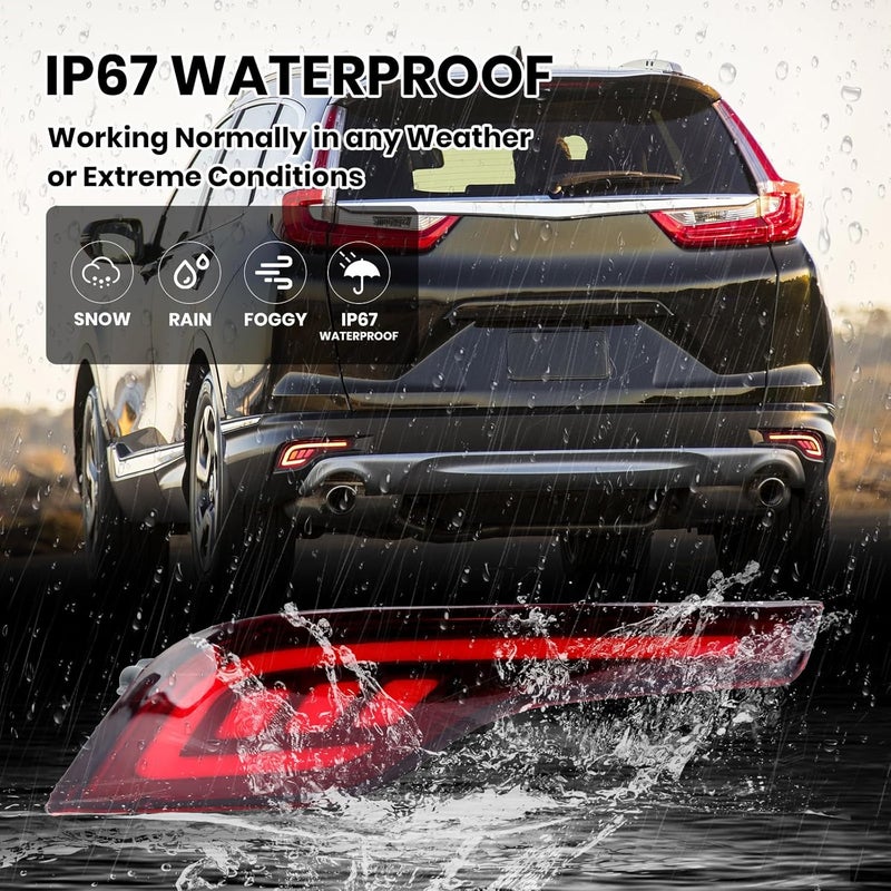 Clidr Red LED Rear Bumper Reflectors Fog Brake Tail Light Lamps Kit for Honda CRV CR-V 2017 2018 2019 - Image 4
