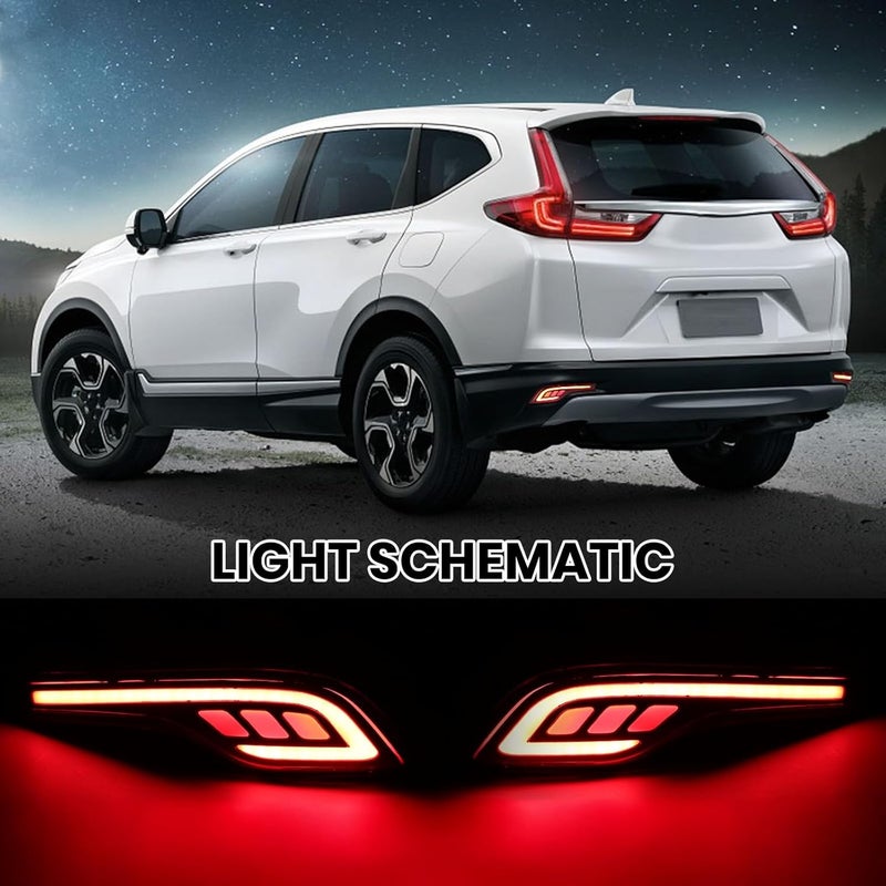 Clidr Red LED Rear Bumper Reflectors Fog Brake Tail Light Lamps Kit for Honda CRV CR-V 2017 2018 2019 - Image 3