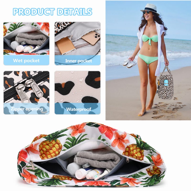 BLUBOON Waterproof Beach Tote Pool Bags Women Ladies Large Gym Tote Carry On Bag With Wet Compartment for Weekender Travel (Leopard) - Image 4