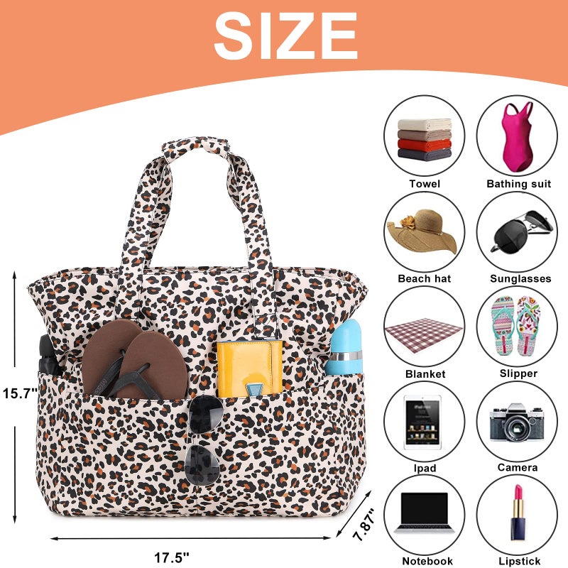BLUBOON Waterproof Beach Tote Pool Bags Women Ladies Large Gym Tote Carry On Bag With Wet Compartment for Weekender Travel (Leopard) - Image 5