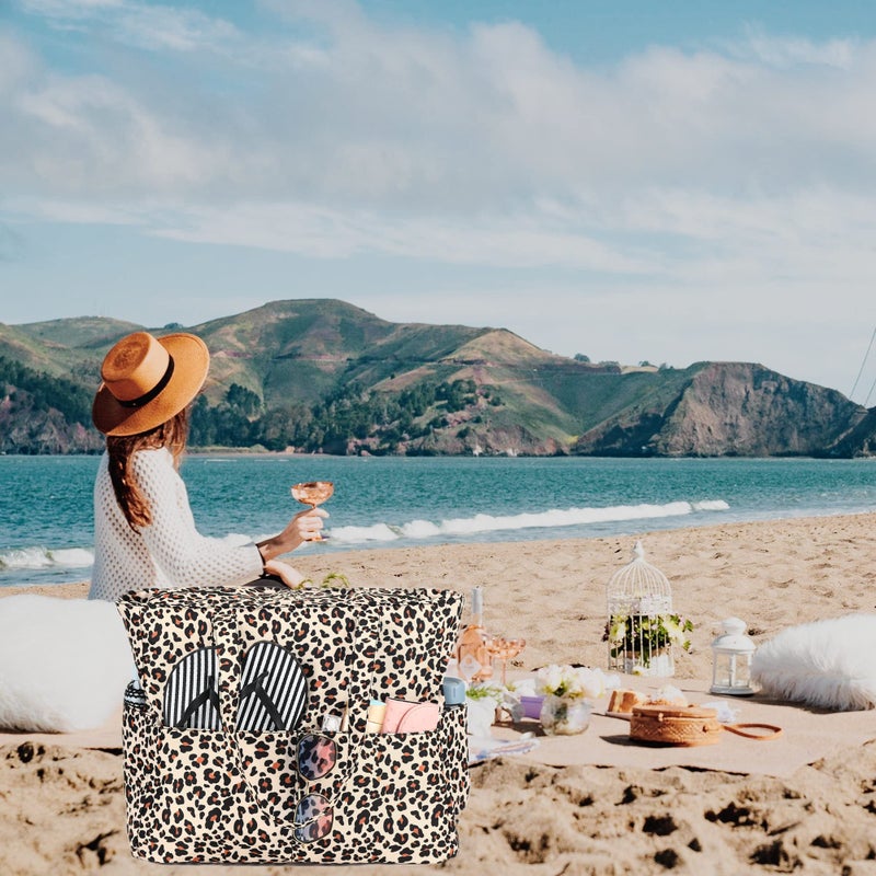 BLUBOON Waterproof Beach Tote Pool Bags Women Ladies Large Gym Tote Carry On Bag With Wet Compartment for Weekender Travel (Leopard) - Image 3
