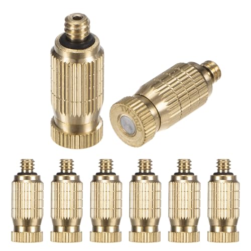 M METERXITY 8-Pack Brass Misting Nozzles, 0.006"/0.15mm Orifice Mister Nozzles Brass, High Pressure Spray Misting Nozzle Head for Outdoor Cooling System/Greenhouse/Landscaping [10/24 UNC] - Image 1
