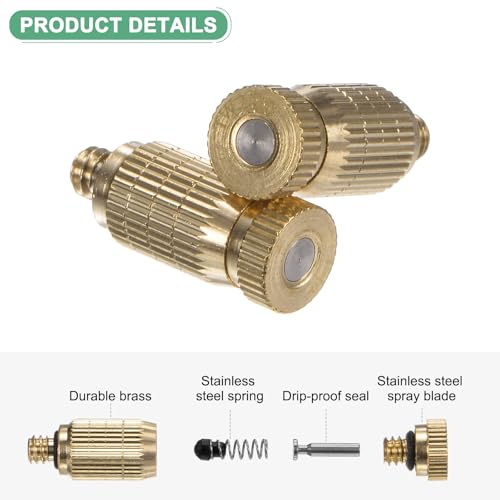 M METERXITY 8-Pack Brass Misting Nozzles, 0.006"/0.15mm Orifice Mister Nozzles Brass, High Pressure Spray Misting Nozzle Head for Outdoor Cooling System/Greenhouse/Landscaping [10/24 UNC] - Image 2