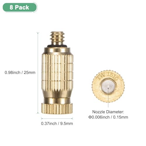 M METERXITY 8-Pack Brass Misting Nozzles, 0.006"/0.15mm Orifice Mister Nozzles Brass, High Pressure Spray Misting Nozzle Head for Outdoor Cooling System/Greenhouse/Landscaping [10/24 UNC] - Image 3