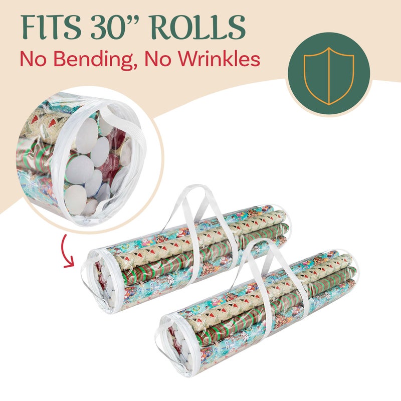 Elf Stor Wrapping Paper Storage Bags - Set of 2 Clear Totes with Handles for Organizing 30-Inch Rolls of Holiday, Birthday, and Christmas Wrap by Elf Stor - Image 4