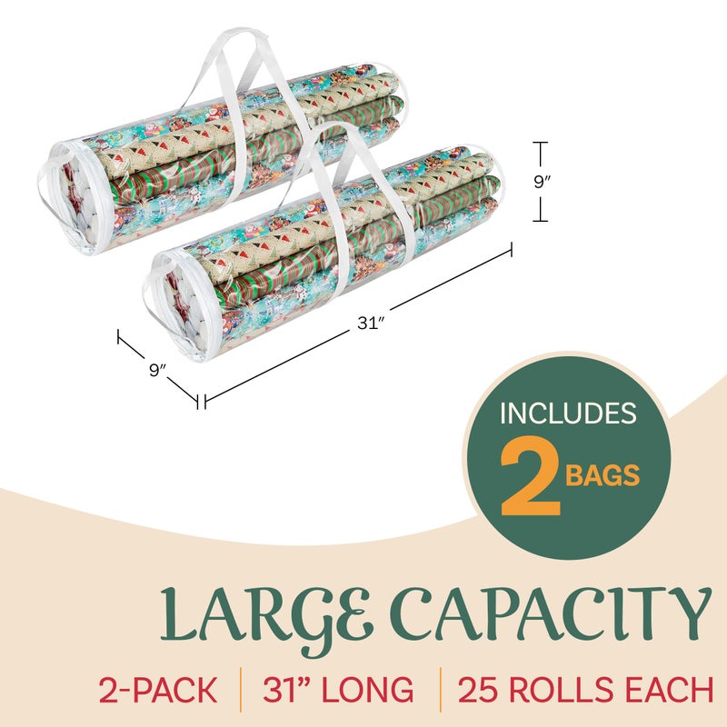 Elf Stor Wrapping Paper Storage Bags - Set of 2 Clear Totes with Handles for Organizing 30-Inch Rolls of Holiday, Birthday, and Christmas Wrap by Elf Stor - Image 2