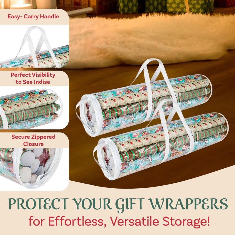 Elf Stor Wrapping Paper Storage Bags - Set of 2 Clear Totes with Handles for Organizing 30-Inch Rolls of Holiday, Birthday, and Christmas Wrap by Elf Stor - Image 3