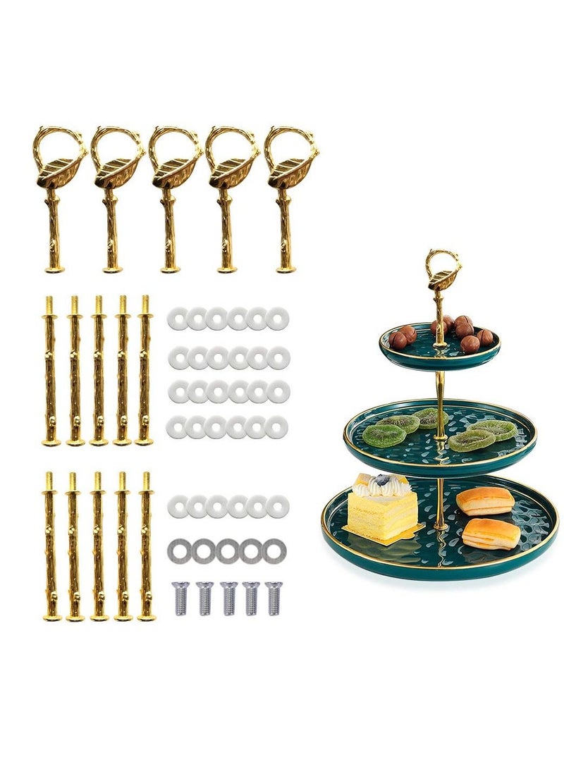 Y&D 5 Sets 3 Tier Cupcake Stand Hardware Handles, Vintage Tray Center Holder Fitting with Screws and Flat Washers for Party Wedding Display (Leaf Golden) - Image 1