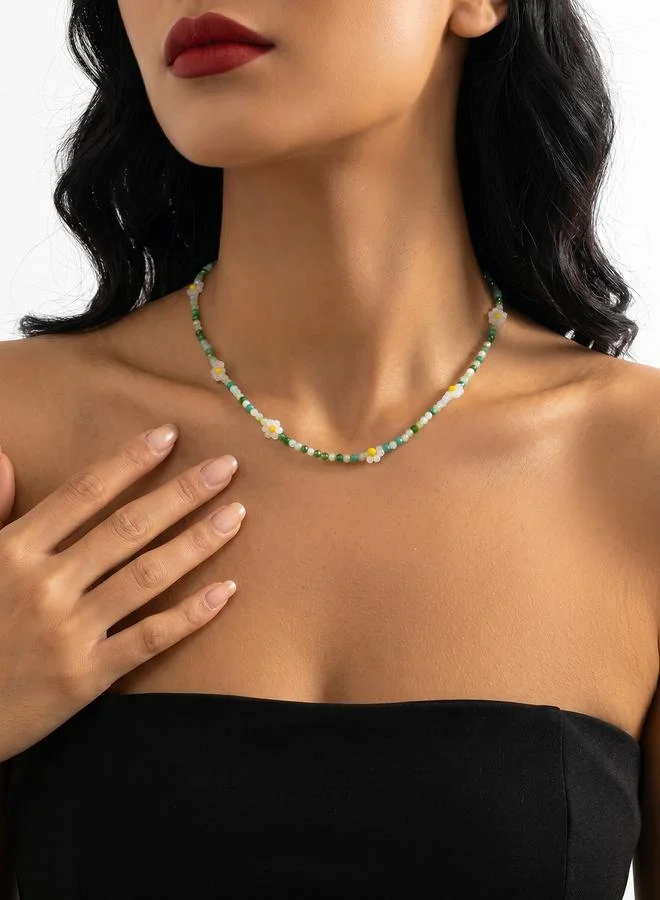 Flower Glass Beaded Necklace