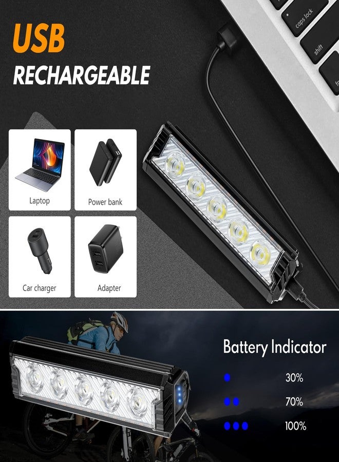 BicycleStore Bike Front Light, 5 LED 2800 Lumen LED Bicycle Lights 6600mAh Waterproof Mountain Road Bike Lights with 5 Modes, USB Rechargeable Super Bright Cycle Safety Headlights Bicycle Accessories - Image 5