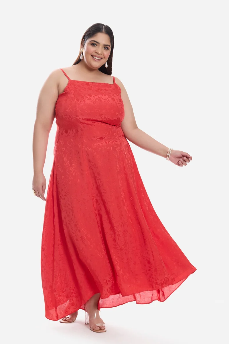 Virgio Self Design Viscose Aline Plus Size Dress With Highlow Hem for Women