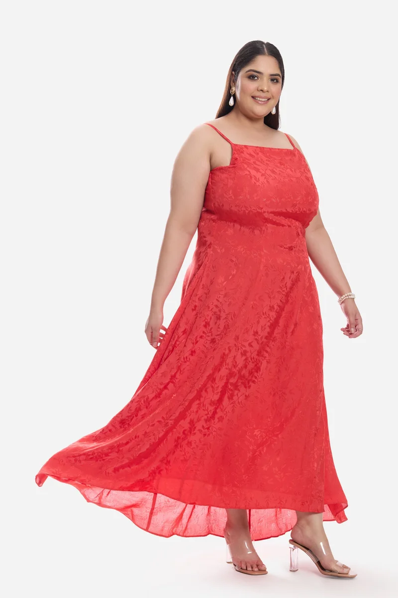 Virgio  Self Design Viscose Aline Plus Size Dress With Highlow Hem for Women for Women | Best Price UAE