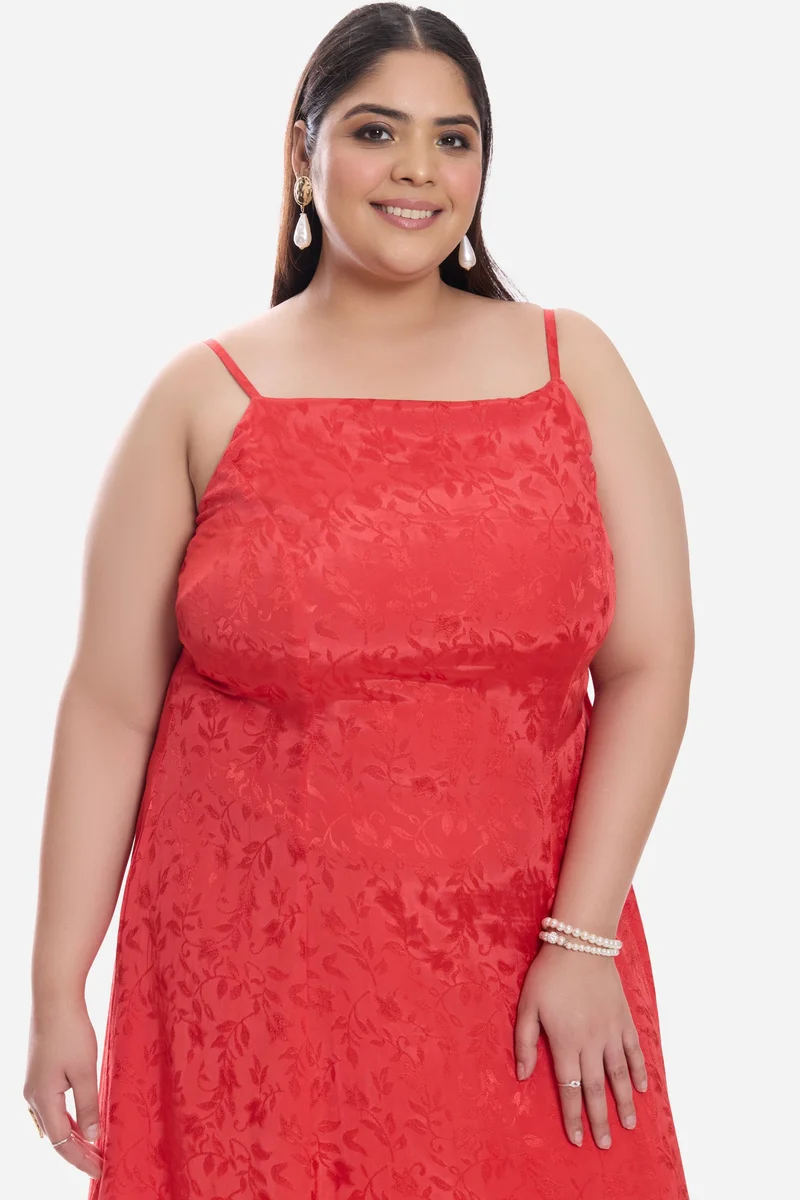 Virgio  Self Design Viscose Aline Plus Size Dress With Highlow Hem for Women for Women | Best Price UAE