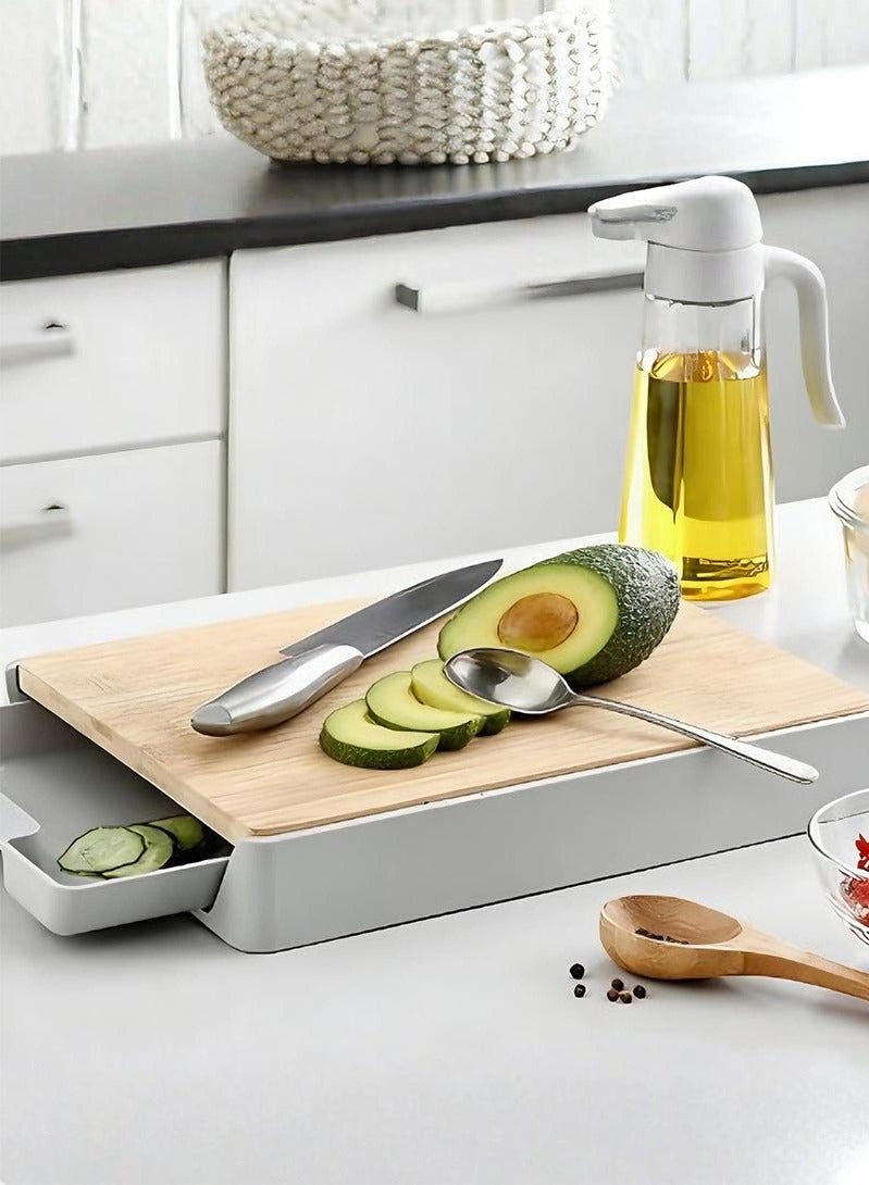 Topyich Cutting Board - Wooden Chopping Board with Pull-Out Storage Tray, Multi-Function Kitchen Board for Meat Vegetable Fruit - Image 1