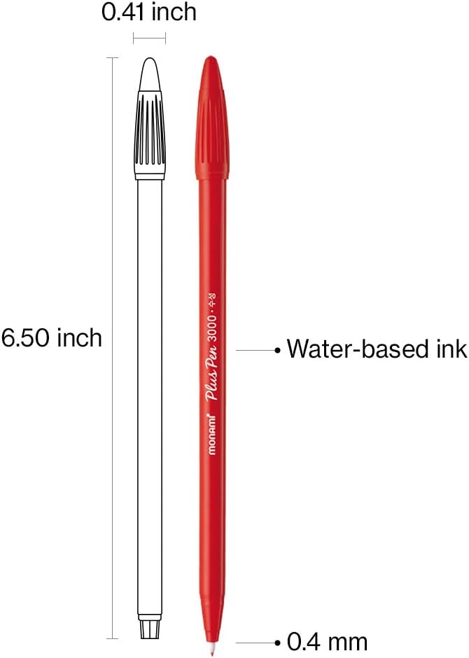 Monami Plus Pen 3000 Felt Tip Pens, Fine Point (0.4mm), Fine Liner, Writing/Journaling/Note Taking at home, school and office, Red, 12-Count - Image 2