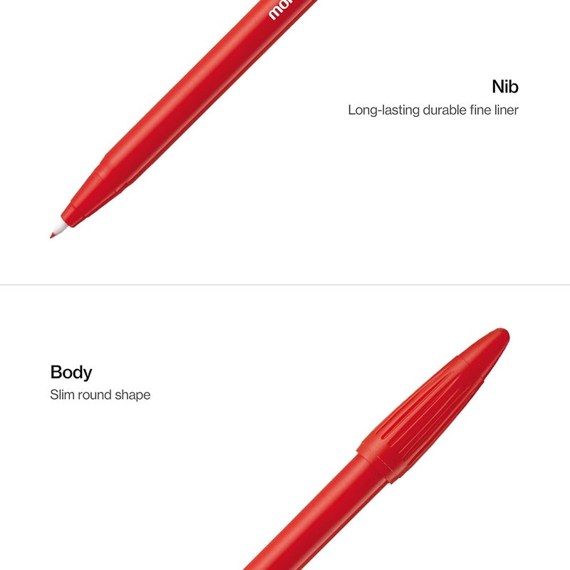 Monami Plus Pen 3000 Felt Tip Pens, Fine Point (0.4mm), Fine Liner, Writing/Journaling/Note Taking at home, school and office, Red, 12-Count - Image 3