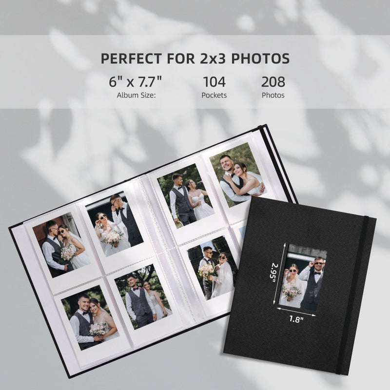 Vienrose Mini Polaroid Photo Album Book 208 Photos 2x3 Inch Pictures for Fujifilm Instax Mini 7s 8 9 11 25 26 40 50s 90 Evo Z2300 Instant Camera, Polaroid Snap Black 1 Pack - Image 2