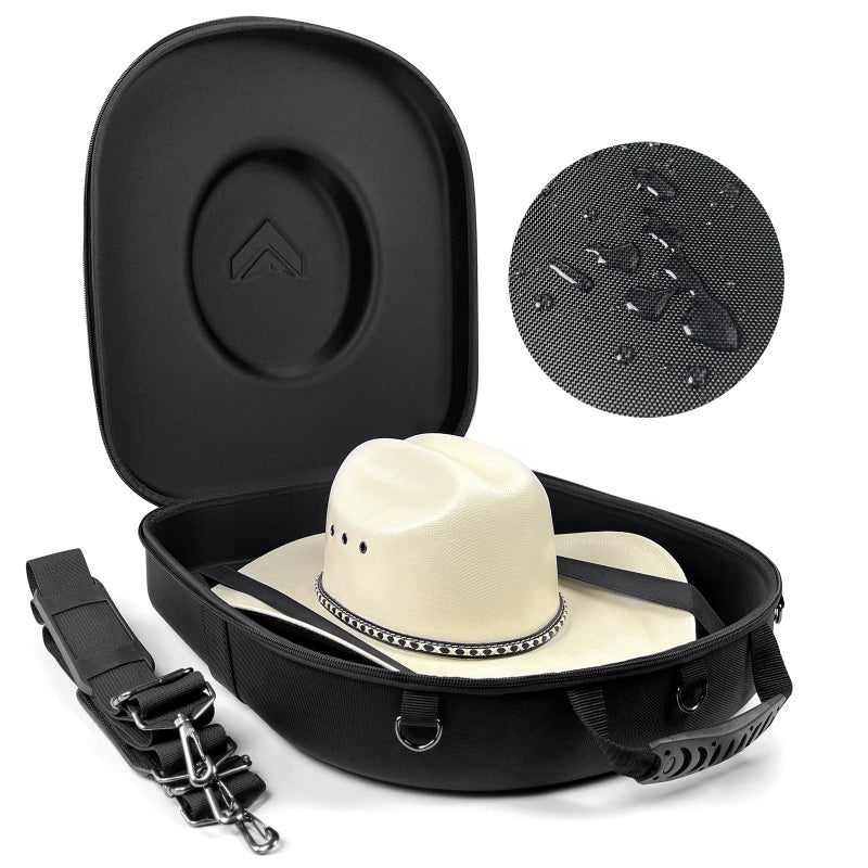 Foeran Travel Hat Case For Cowboy Panama Fedora Hat Waterproof Crush Proof Cowboy Hat Box Widebrimmed Hats Storage Holder Hat Carrier Large Black