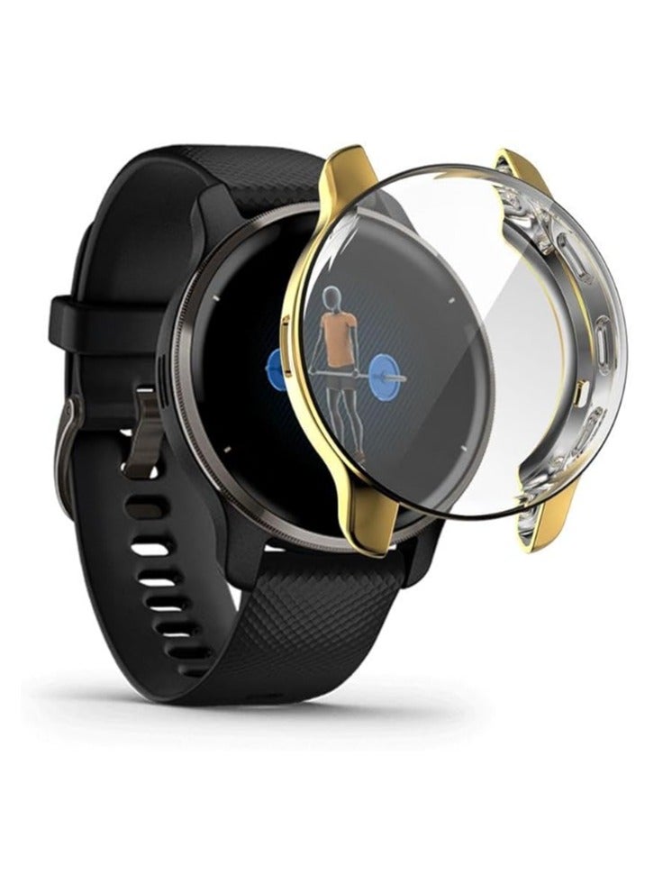 غطاء حماية متوافق مع واقي شاشة ساعة Garmin Venu 2 Plus، جراب واقٍ شامل من مادة TPU الناعمة لملحقات Garmin Venu 2 Plus (ذهبي) - Image 1