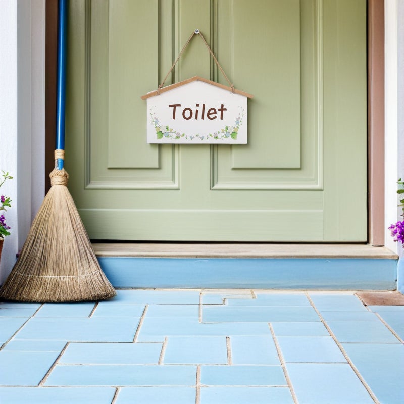 🚽 علامة باب مرحاض من الخشب الريفي للحمام مزودة بحبل تعليق ألوان متنوعة قطع - Image 5