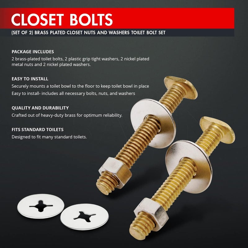 Raven KCDC-36534-200 Brass Plated Closet Bolts with Nuts and Washers For Toilets, 1/4-inch x 3-1/2 inch, Pack of 200, 1/4" x 3-1/2" - Image 3