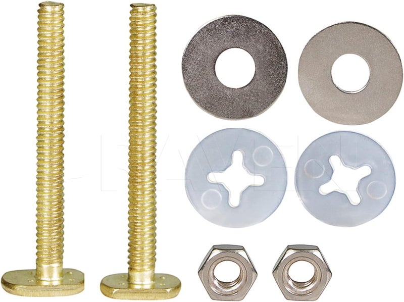 Raven KCDC-36534-200 Brass Plated Closet Bolts with Nuts and Washers For Toilets, 1/4-inch x 3-1/2 inch, Pack of 200, 1/4" x 3-1/2" - Image 2