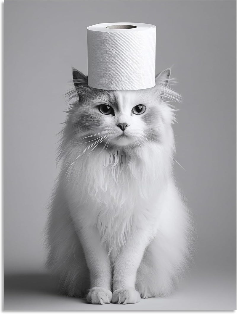 OWNANRTHM Funny Cat Bathroom Wall Art - Image 2