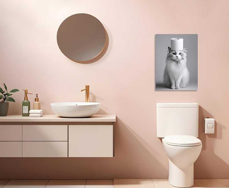 OWNANRTHM Funny Cat Bathroom Wall Art - Image 3