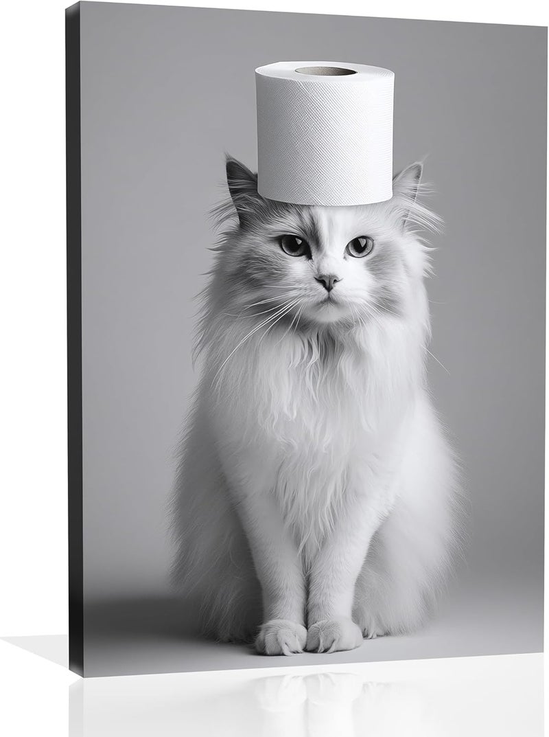 OWNANRTHM Funny Cat Bathroom Wall Art - Image 1