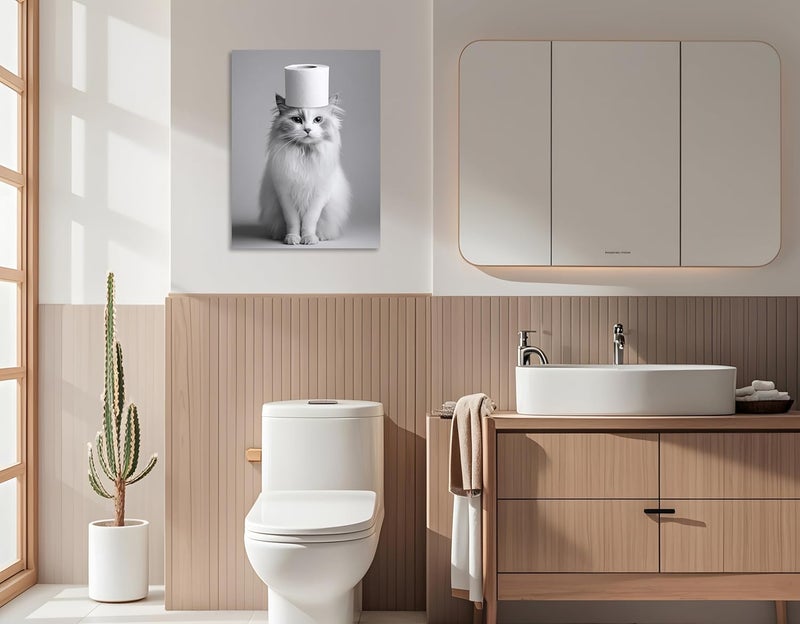 OWNANRTHM Funny Cat Bathroom Wall Art - Image 4