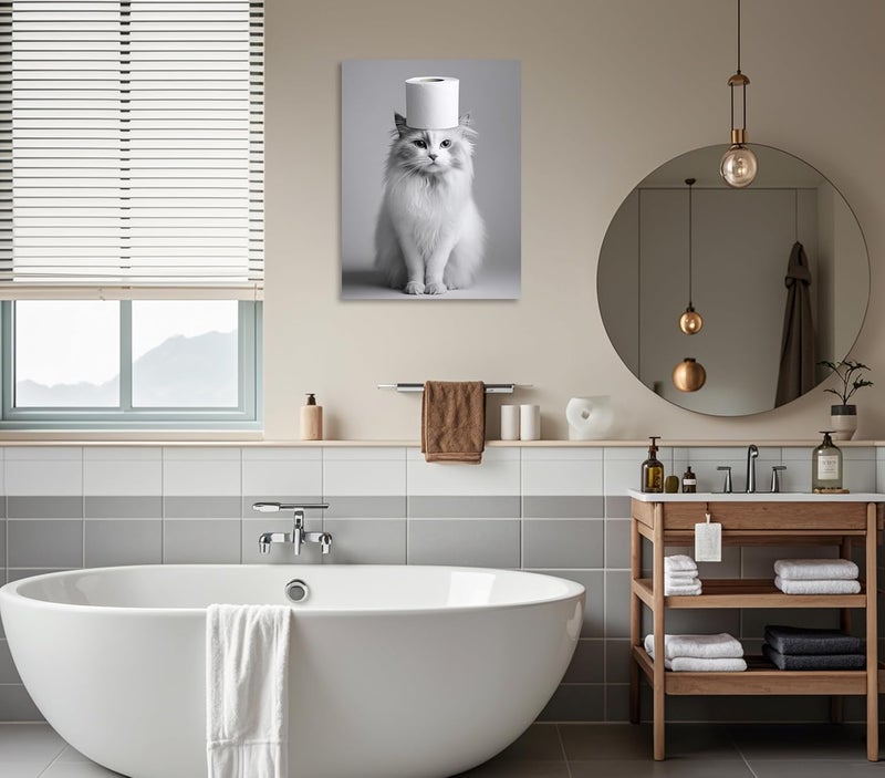 OWNANRTHM Funny Cat Bathroom Wall Art - Image 5