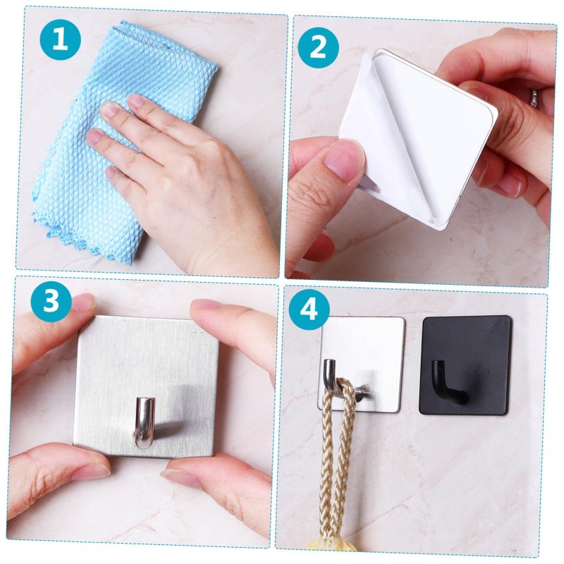 4 Pack White Adhesive Hooks Towel Hangers For Bathroom Strong Hold Smooth Surface Easy Installation Modern Design - Image 3